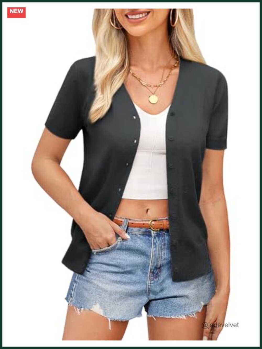 Womens Short Sleeve V Neck Button Down Knit Cropped Cardigan Sweater